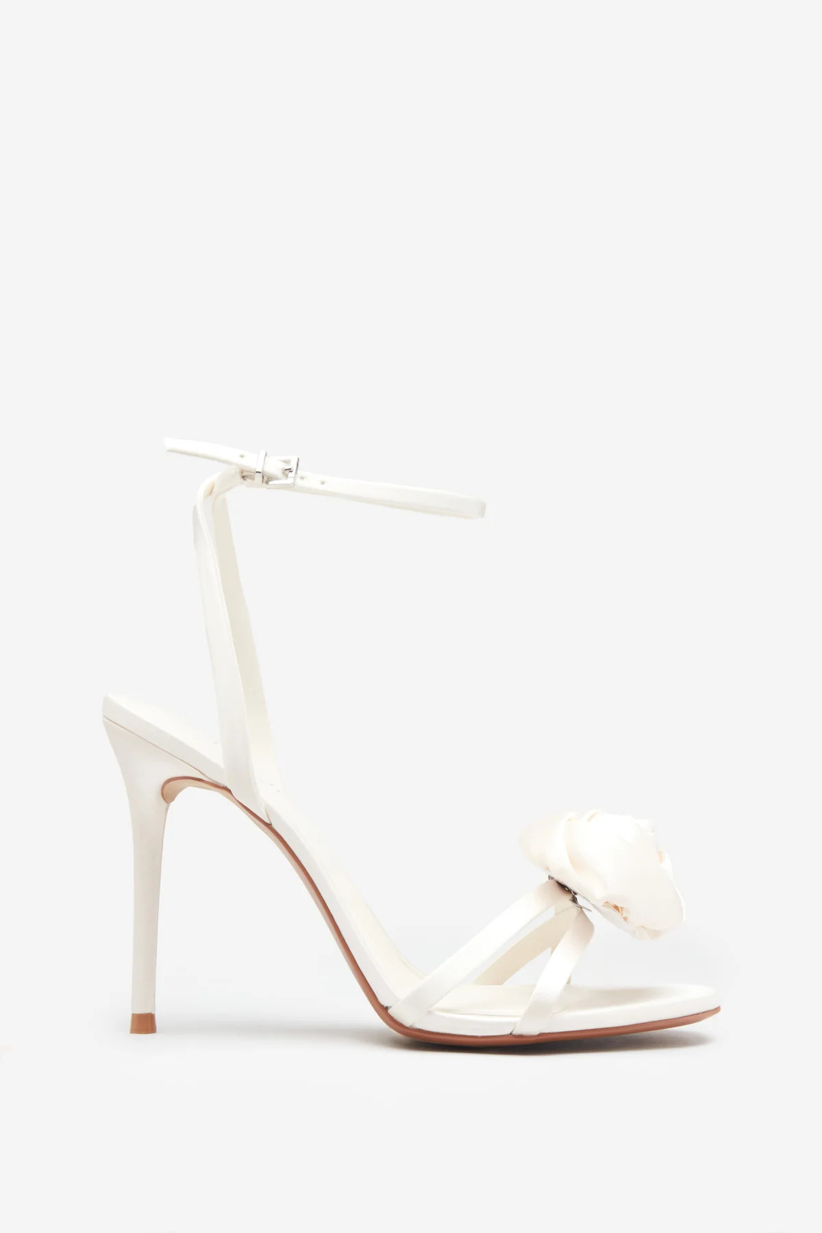 Sweet Step | Ivory Satin Strappy Heeled Sandals With Flowers | Club L London