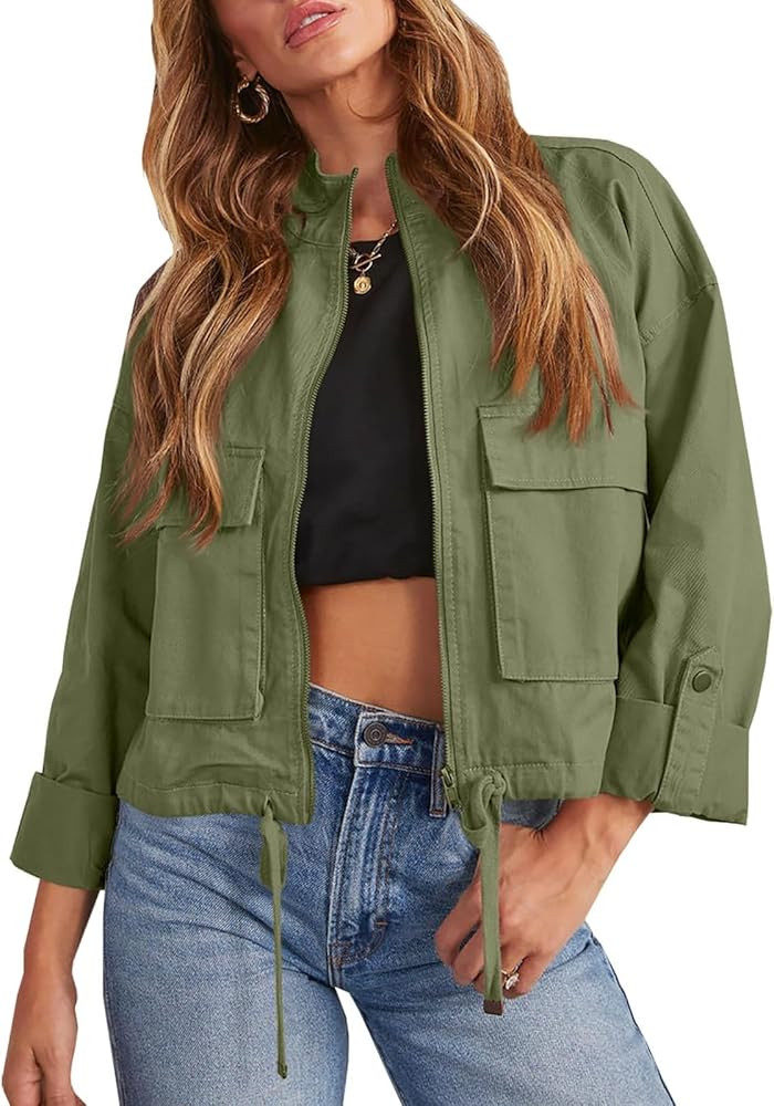 Tankaneo Women Casual Cropped Jackets Zip Up Lightweight Military Safari Short Utility Coat with ... | Amazon (US)