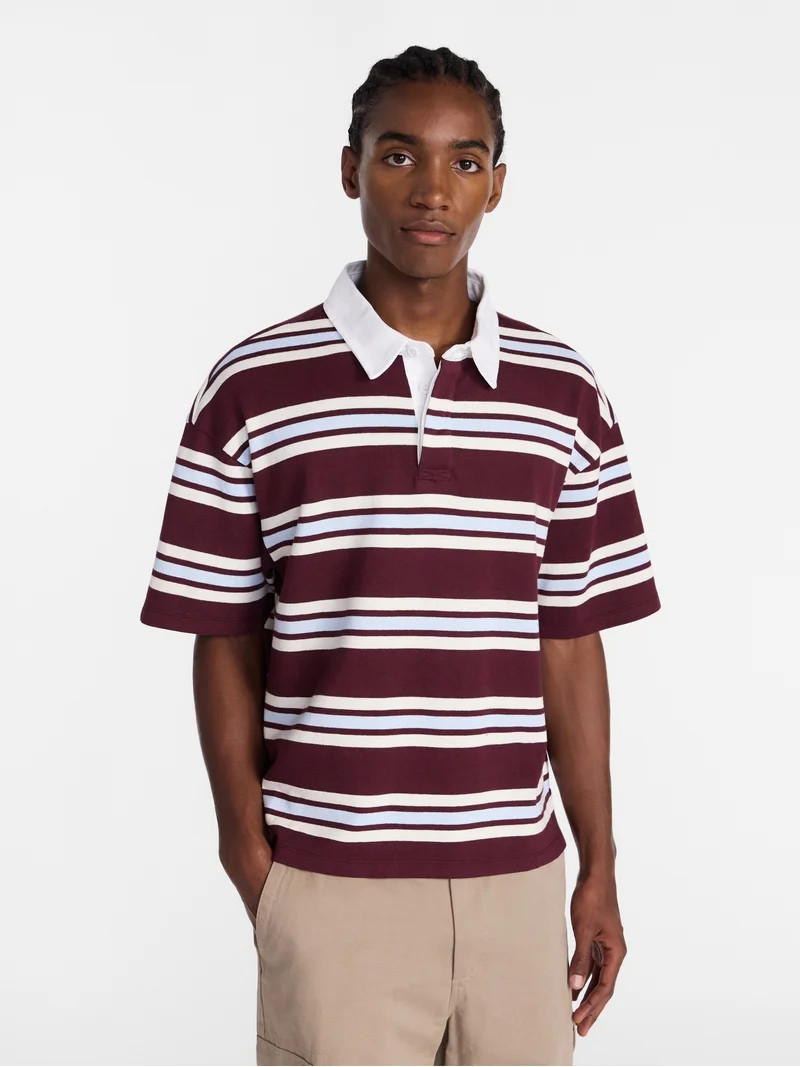 No Boundaries Striped Rugby Shirt with Short Sleeves, Men's XS-4XLT | Walmart (US)