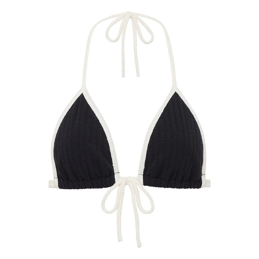 Black (Cream Binded) Terry Rib Emma Bikini Top | Montce