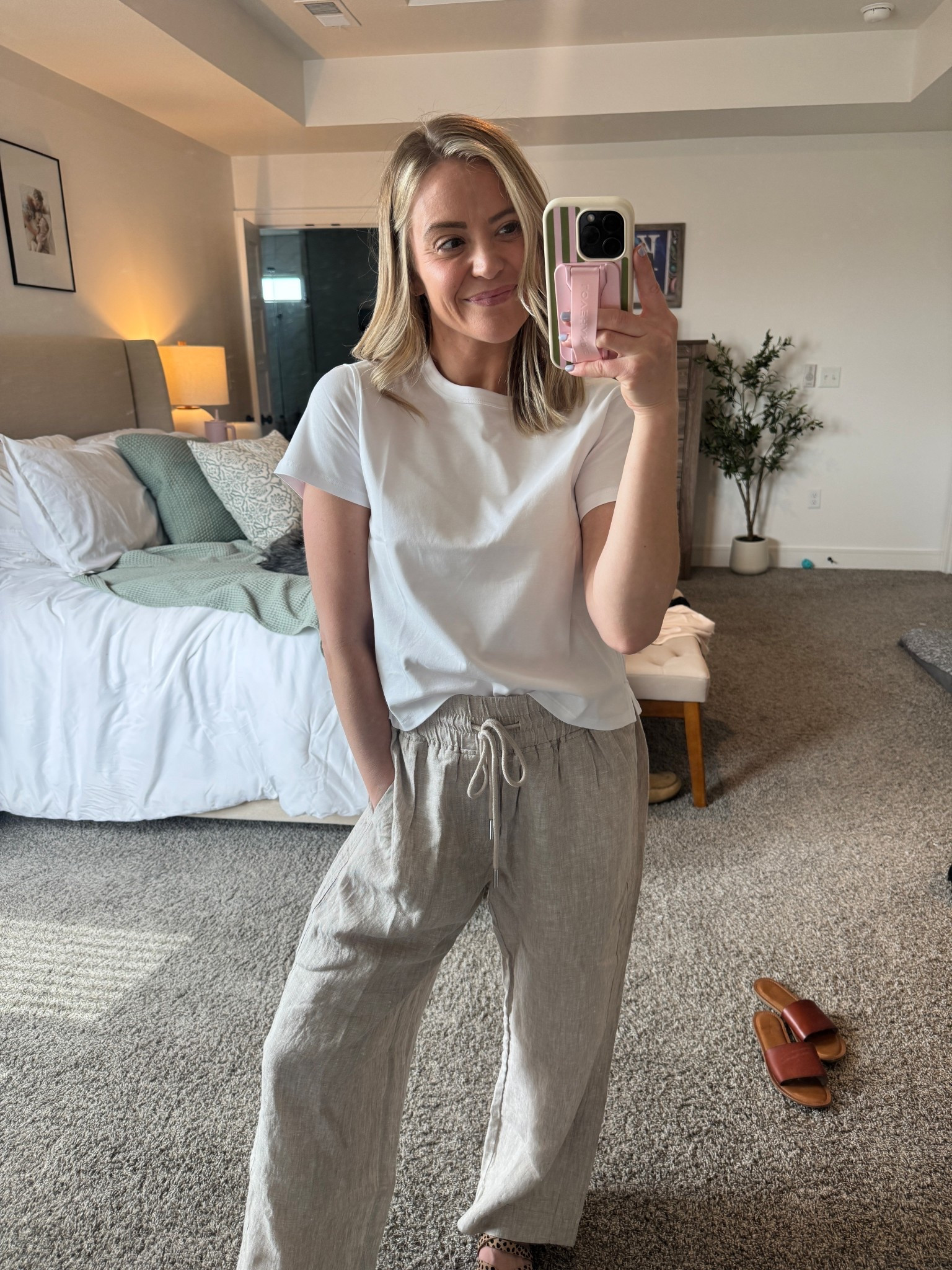 Linen pant + crispy white tee 🤌🏼 spring uniform 

Amazon / quince finds - wearing small in both 

#LTKootd #LTKSeasonal #LTKPetite