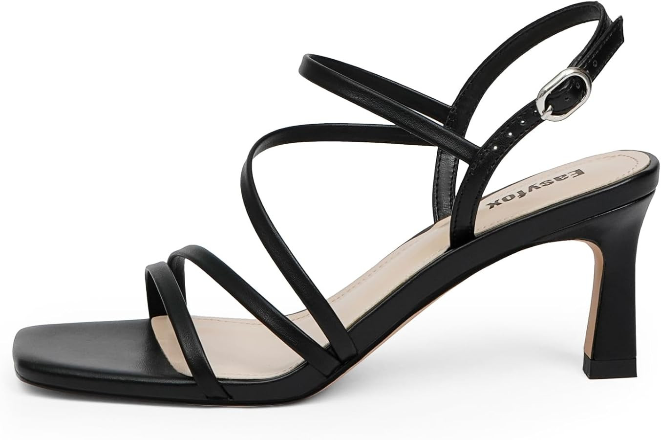 Strappy Heels for Women Square Open Toe 7cm/2.76" Heels Dressy Heeled Sandals | Amazon (US)