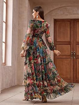 TOLEEN Summer Casual Dresses for Women 2024 Spring Fashion Boho V Neck Long Sleeve Ruffle Floral ... | Amazon (US)