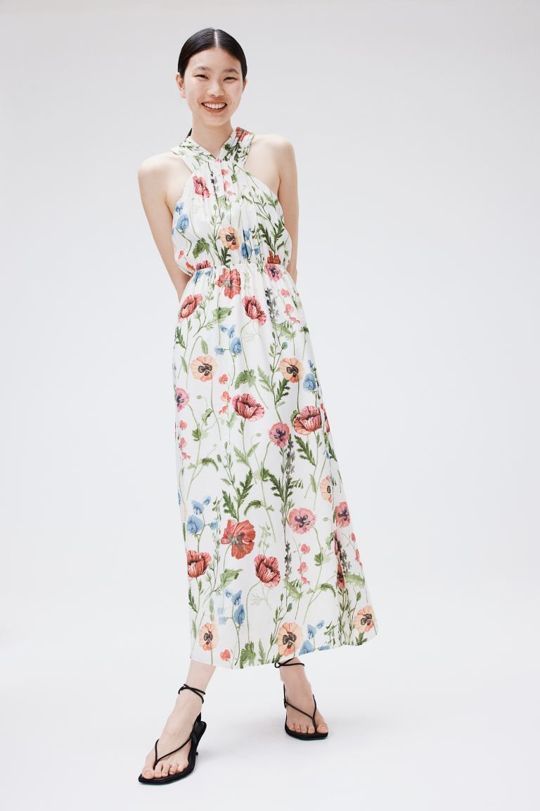 Open-back Dress - Sleeveless - Ankle-length - White/floral - Ladies | H&M US | H&M (US + CA)