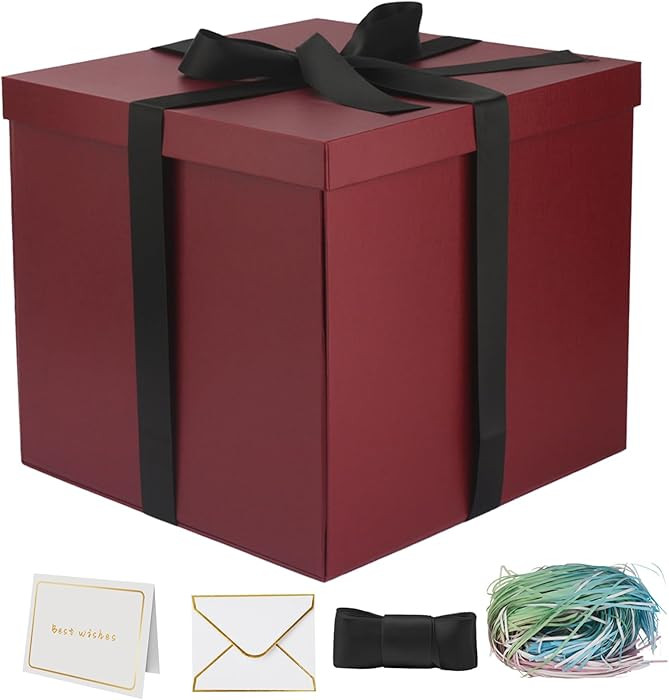 YINUOYOUJIA Large Gift Box 12x12x10 Inches,Burgundy Gift Boxes for Presents,Birthday Box,for Pack... | Amazon (US)