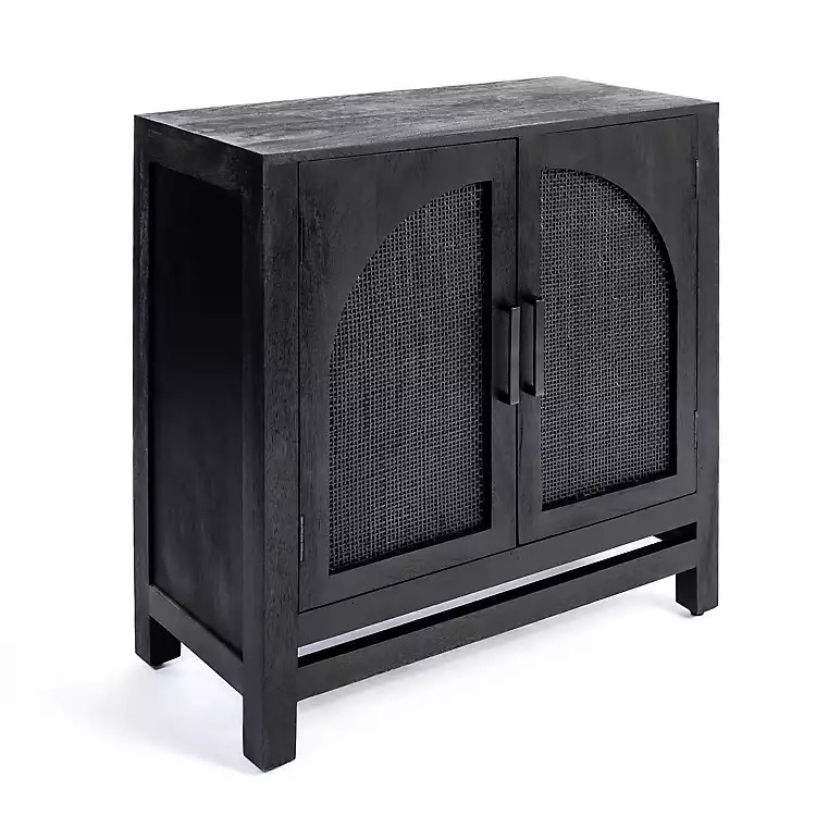 New! Black Arch Cane and Wood Cabinet | Kirkland's Home