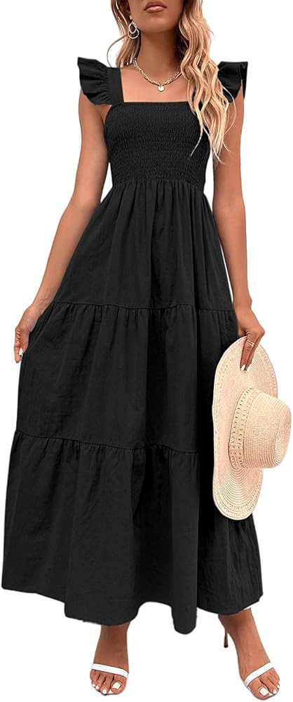 MakeMeChic Women's Summer Boho Dress Casual Floral Print Spaghetti Strap Square Neck Long Maxi Dr... | Amazon (US)