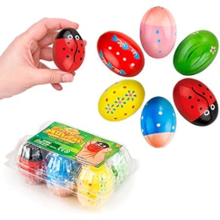 JoFAN 6 Pack Wooden Percussion Musical Shake Eggs Easter Egg Shakers for Kids Boys Girls Toddlers Ea | Amazon (US)