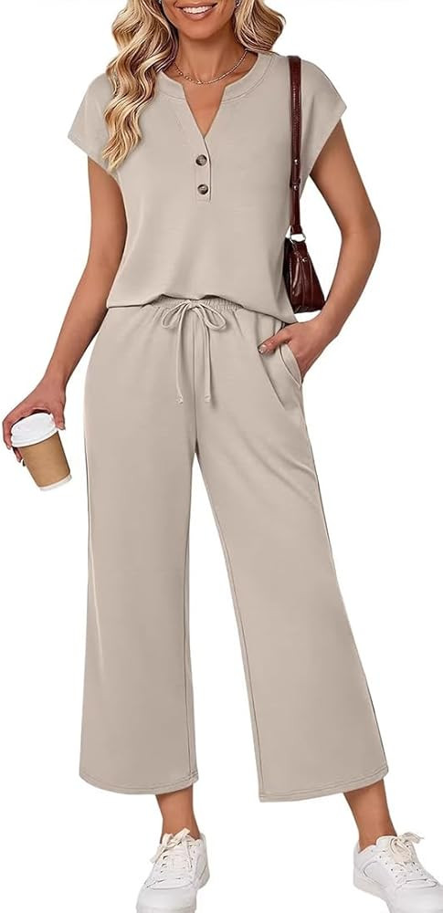 Trainingsanzug Damen Set 2 Teiler Sommer Jogginganzug Damen Zweiteilig Lounge Set Kurzarm Tshirt ... | Amazon (DE)