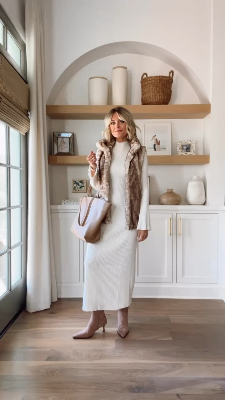 Love this look - great for work or play! Wearing XS!

Loverly Grey, sweater dress, Target, fur vest, suede boots, tall boots, fall outfit, winter outfit 

#LTKStyleTip #LTKSeasonal #LTKHoliday