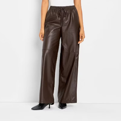 Women's Mid-Rise Wide Leg Faux Leather Pull-On Pants - Future Collective Brown | Target