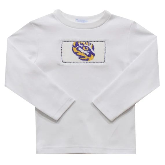 LSU Tigers Smocked White Knit Boys Long Sleeve Tee Shirt - Etsy | Etsy (US)
