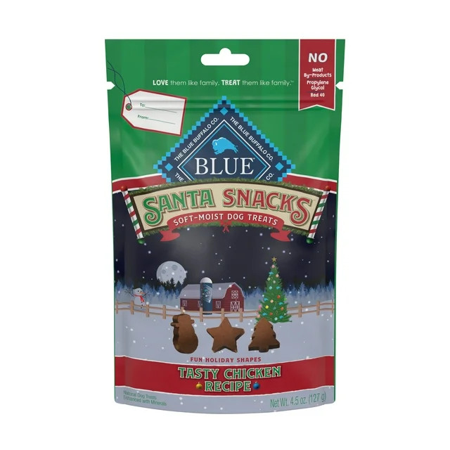 Blue Buffalo Santa Snacks Chicken Flavor Soft Treats for Dogs, Whole Grain, 4.5 oz. Bag | Walmart (US)