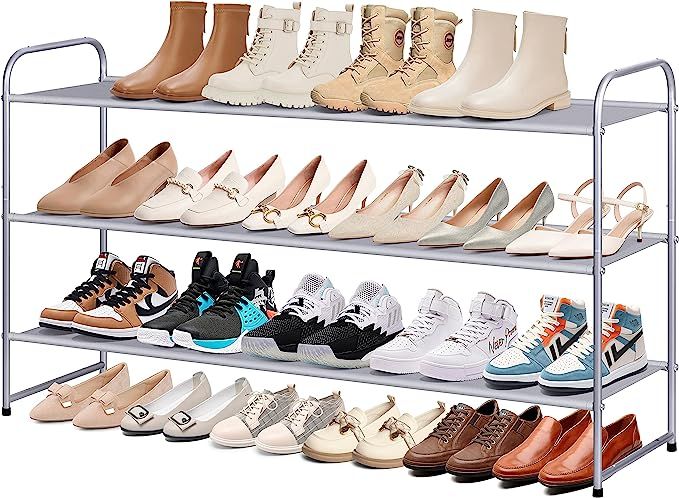 MISSLO Long 3 Tier Shoe Rack for Closet Shoe Organizer Storage Stackable Wide Shoe Shelf Holds 24... | Amazon (US)