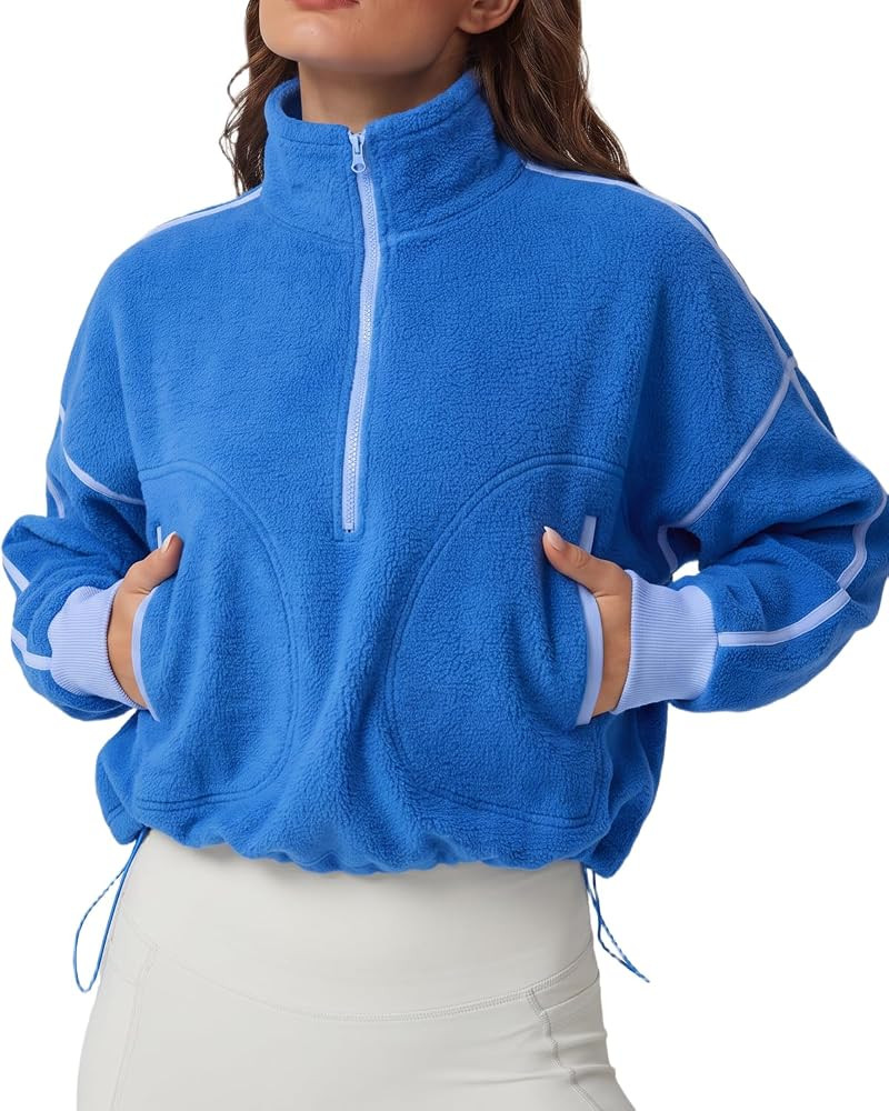 QINSEN Women's Half Zip Fleece Short Pullover Sweatshirt Winter Long Sleeve Cozy Sherpa Sweater T... | Amazon (US)