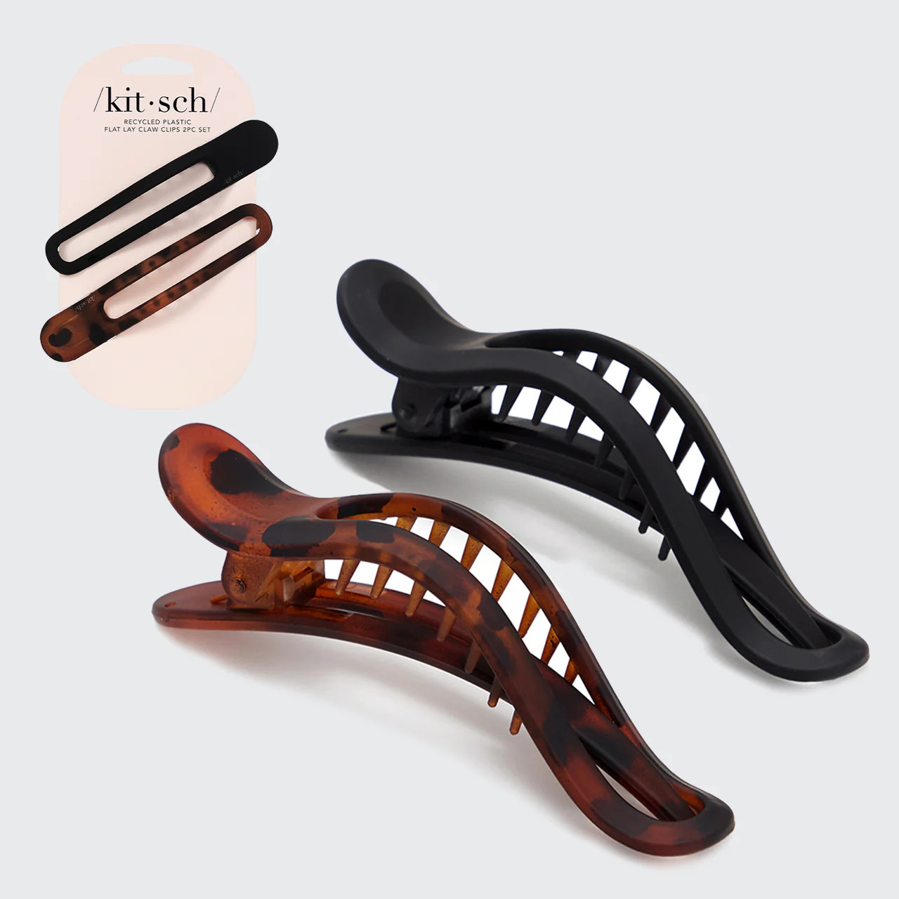 Black & Tort Curved Flat Lay Claw Clips 2pc Set | Kitsch