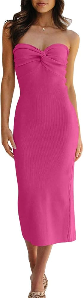 LILLUSORY Knitted Dresses Twisted Front Bodycon Dress with Back Slit | Amazon (US)