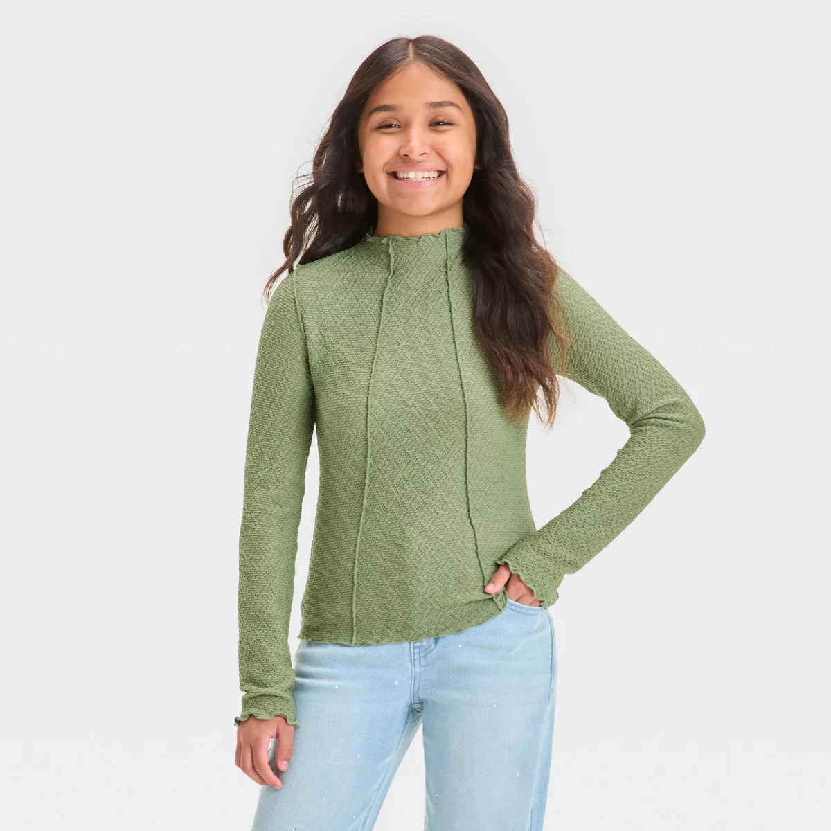 Girls' Long Sleeve Textured Mock Turtleneck T-Shirt - art class™ | Target
