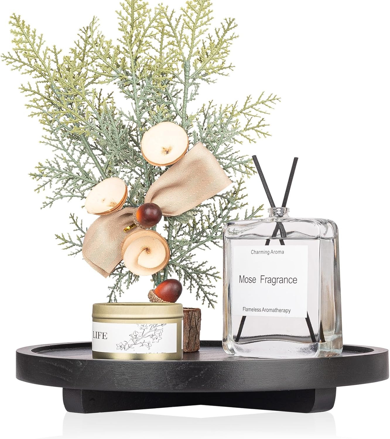 10" Round Decorative Tray Wood Bathroom Counter Organizer Farmhouse Kitchen Decor Wooden Riser fo... | Amazon (US)