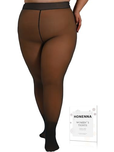 HONENNA Plus Size Fleece Lined Tights, Fake Transparent Curvy Winter Thermal Tights for Women under Dress, medias térmicas, Honey-5XL-6XL-Plus | Amazon (US)