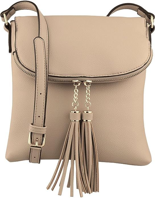 B BRENTANO Vegan Medium Flap-Over Crossbody Handbag with Tassel Accents | Amazon (US)