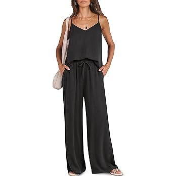 Caracilia Women Summer 2 Piece Lounge Sets Outfits Casual Matching Tank Top Wide Leg Pants Set Tr... | Amazon (US)