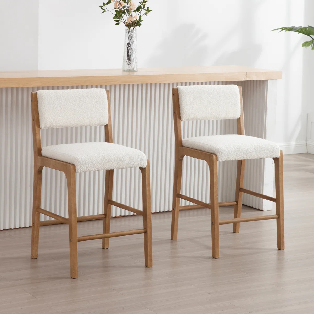 Makarah Upholstered Counter Stool with Solid Wood Frame (Set of 2) | Wayfair North America