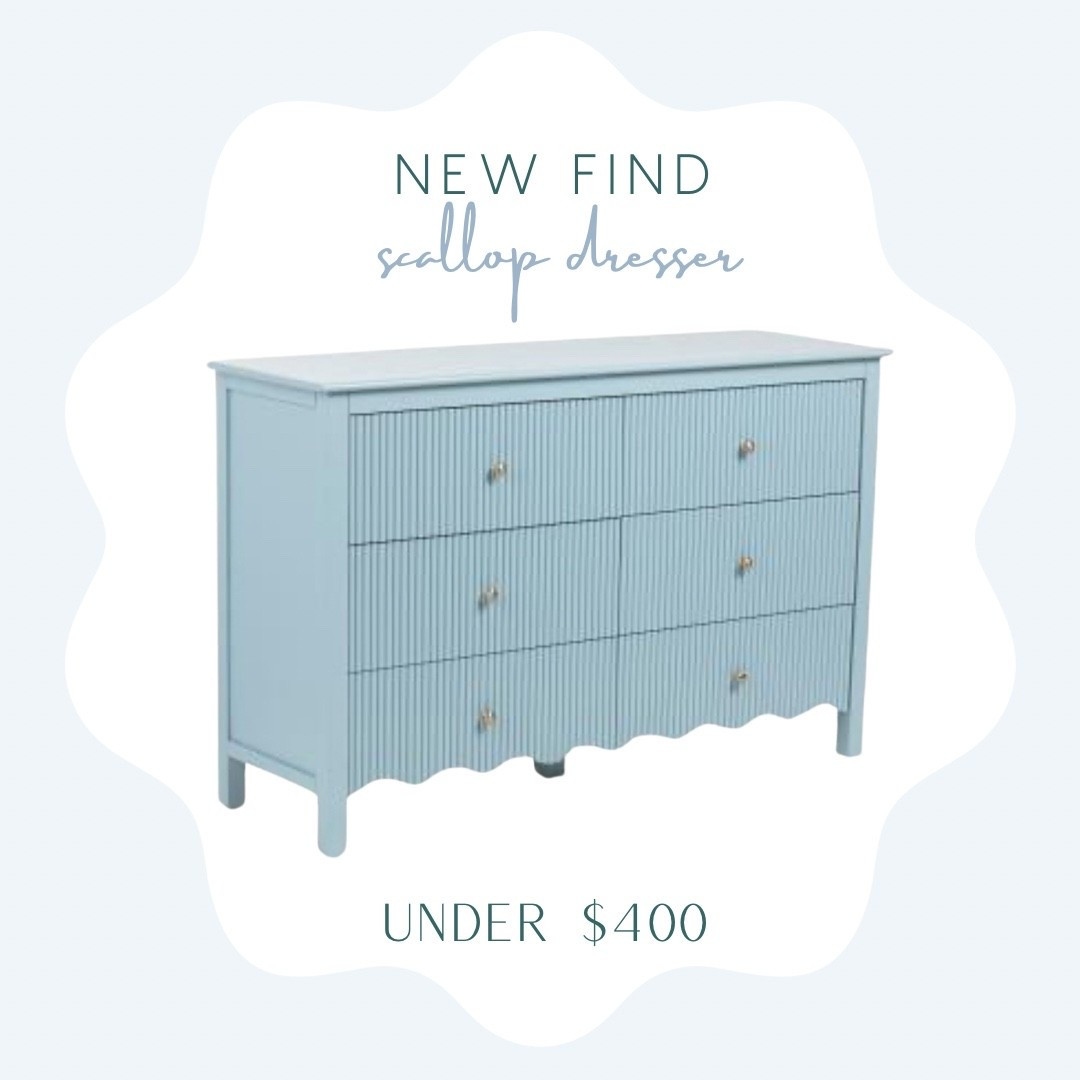 Light blue scalloped 6 drawer dresser under $400!! So good for a guest room dresser option 
