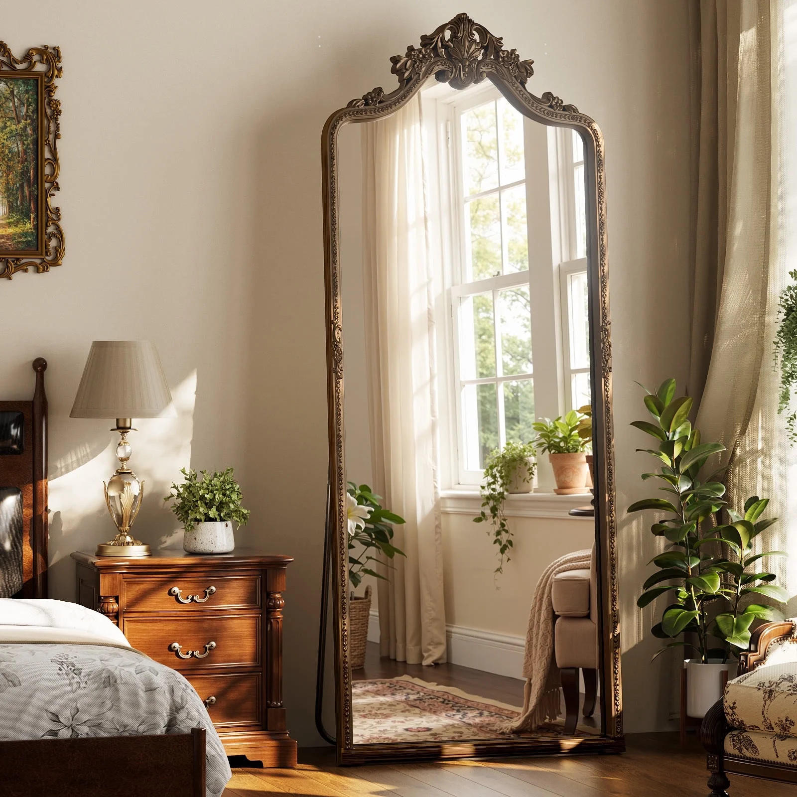 BEAUTYPEAK 69"x28" Large Vintage Full Length Mirror Decorative Floor Mirror with Luxurious Carving Top, Antique Gold | Walmart (US)