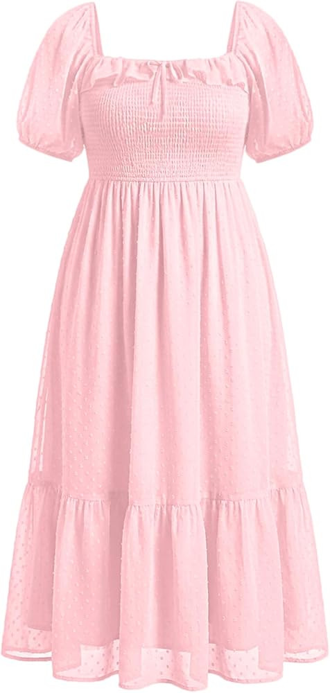 Square Neck and Puff Sleeves: The features of this bohemian flowy long dress are the Swiss dot de... | Amazon (US)