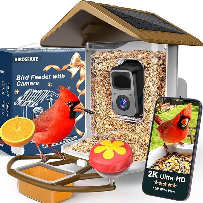Bird Feeder with Camera Solar Powered, 2K Live Auto Capture Videos Pictures Smart Camera Bird Fee... | Amazon (US)