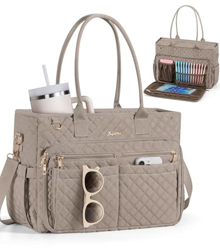 Teacher Tote Bags for Women, 15.6 inch Laptop Work Tote Nurse Bible Bag With Large Cup Holder & Insulated Pocket Quilted Shoulder Handbag Laptop Briefcase for Work, Daily, School, Travel, Gifts | Amazon (US)