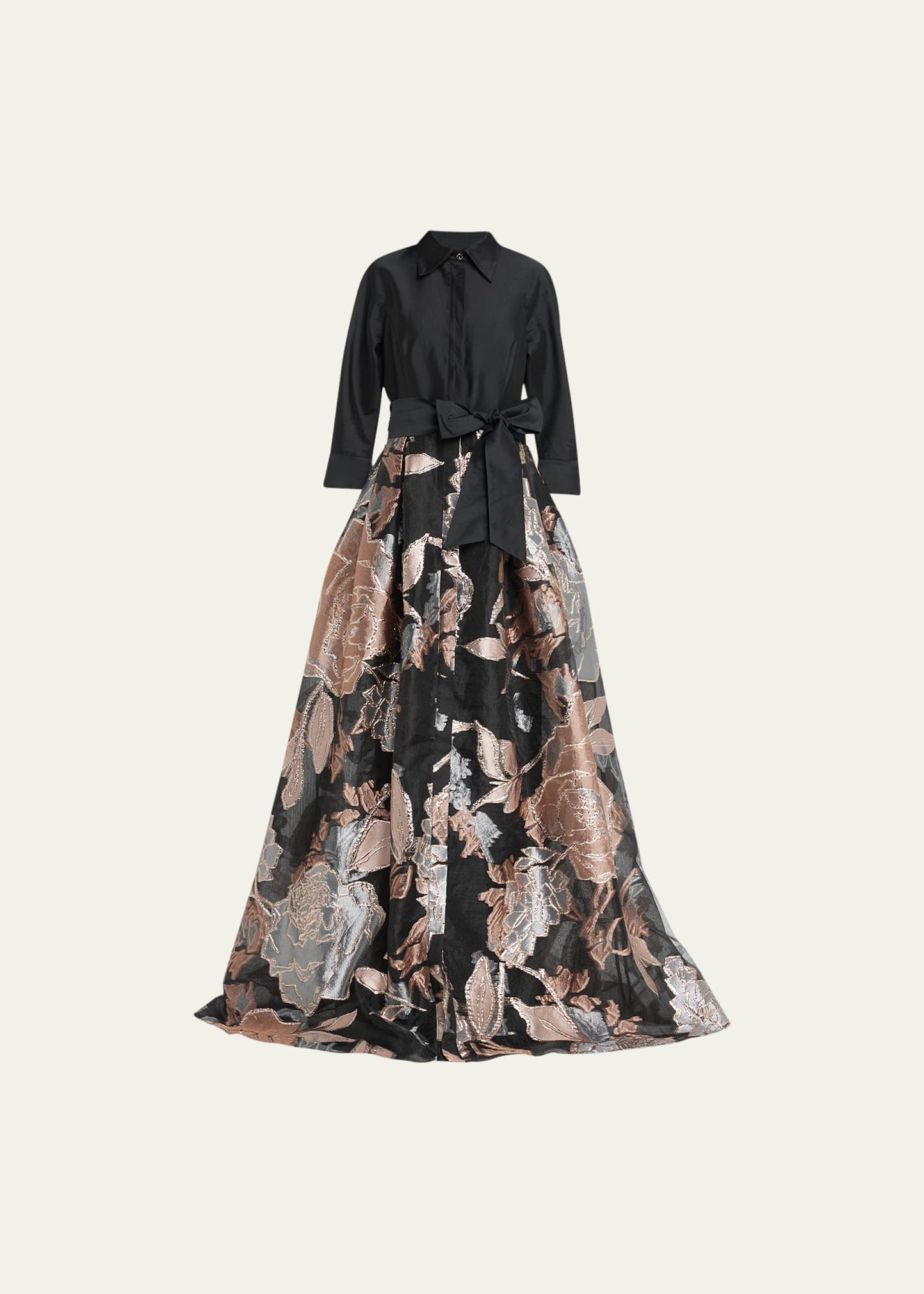 Rickie Freeman for Teri Jon Taffeta and Metallic Floral Jacquard Shirt Gown | Bergdorf Goodman