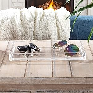 Acrylic Catchall Tray- Decorative Clear Rectangular Modern Minimalist Valet Organizer for Bedside, B | Amazon (US)