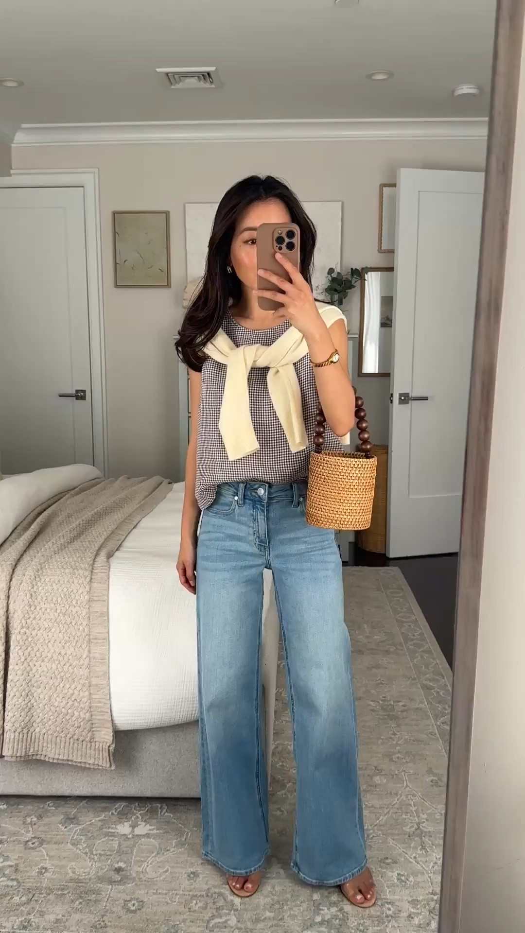 Quince favorites! • 100% linen shell tank xs, regular length on petites, has matching shorts in XS 
• Bella stretch wide leg jeans size 24 short 28” inseam, mid high rise, length shrinks a little in the machine dryer 
• Cashmere sweater xs in custard yellow

Petite friendly jeans, summer sweater, simple casual mom outfits

#LTKPetite #LTKmomlife #LTKootd