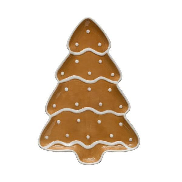 Hand-Painted Ceramic Gingerbread Tree Shaped Platter | Bed Bath & Beyond