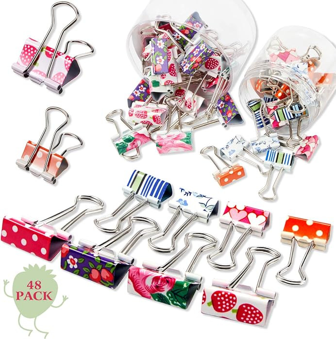 48 Pcs Cute Binder Clips with Box 2 Sizes Floral Office Clips Supplies Assorted Designs Colorful ... | Amazon (US)