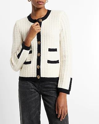 Tipped Novelty Button Sweater Jacket | Express