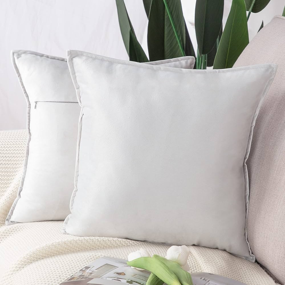 MADIZZ Set of 2 Super Soft Velvet Decorative Throw Pillow Covers 24x24 inch Greyish White Square ... | Amazon (US)