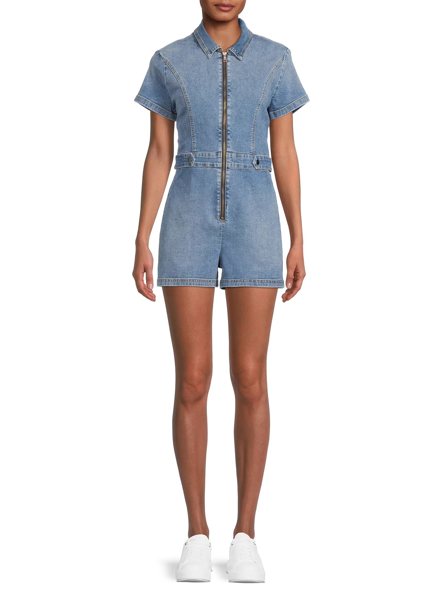 No Boundaries Juniors’ Zip Front Romper - Walmart.com | Walmart (US)