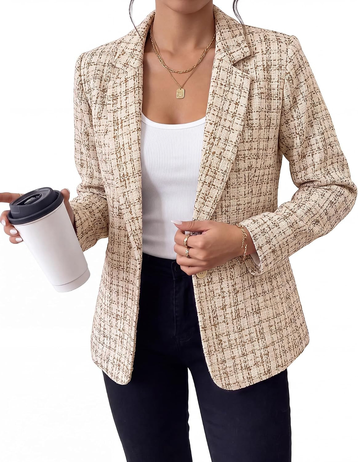 GRAPENT Tweed Blazers for Women Plaid Jacket Long Sleeve Work Casual Blazer | Amazon (US)