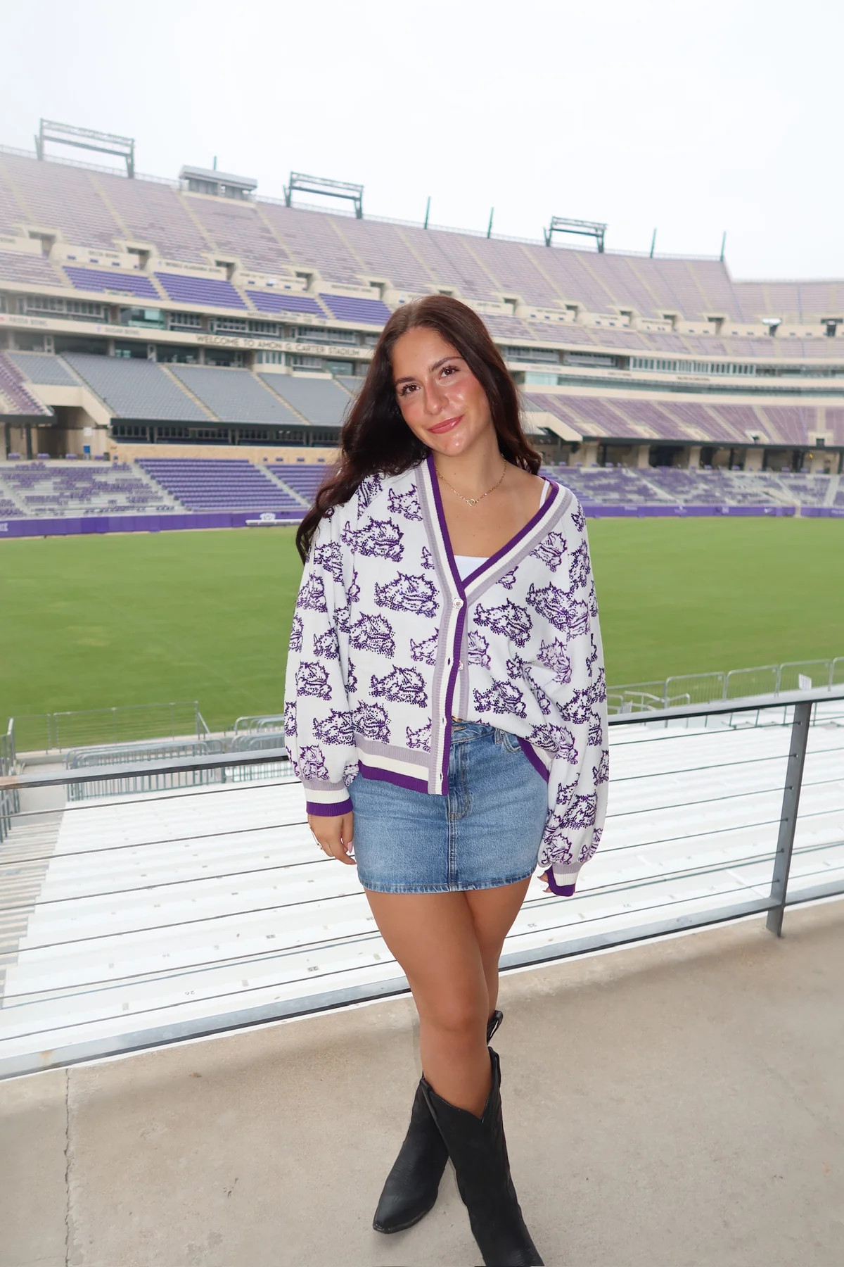 Licensed TCU Knit In Mascot Rhinestone Cardigan - Queen Of Sparkles | Extremely Refined Boutique