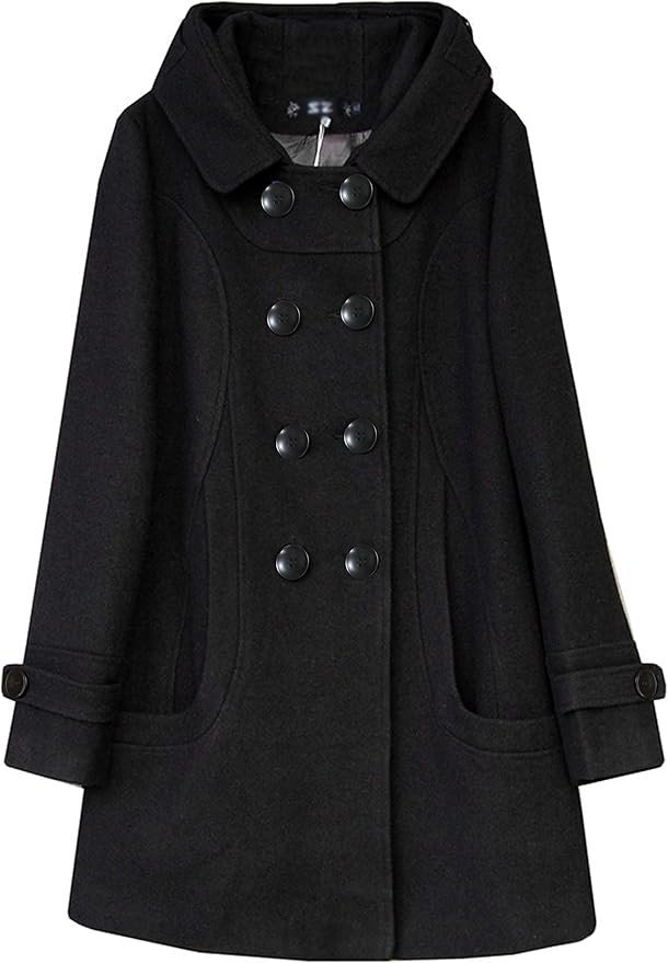 Tanming Women's Warm Double Breasted Wool Pea Coat Trench Coat Jacket with Hood | Amazon (US)