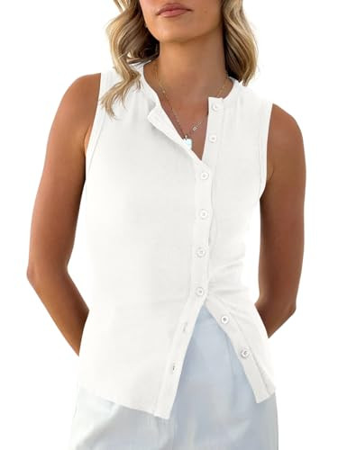 Cicy Bell Womens Button Down Tank Tops Summer Sleeveless Vest Tops Trendy Ribbed Fitted Going Out... | Amazon (US)