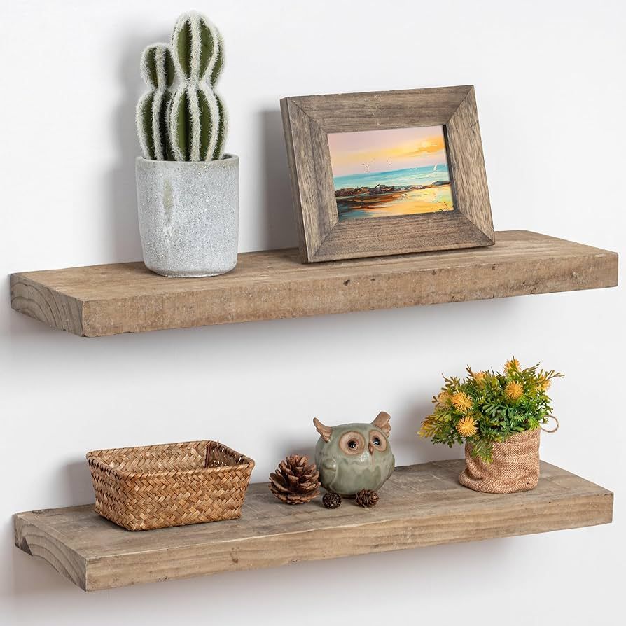 Floating Shelves, 8 Inch Deep Rustic Solid Reclaimed Wood Wall Shelves for Storage, Wall Mounted ... | Amazon (US)