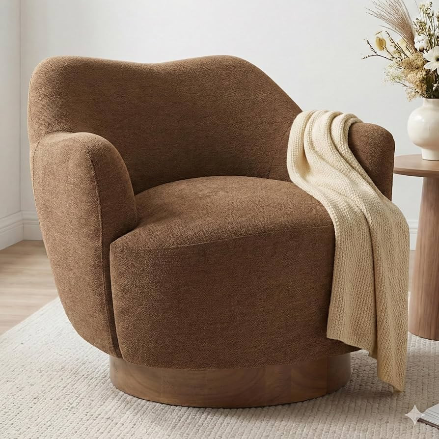 Swivel Accent Chair,Upholstered Barrel Chair with Curves Camel Back Design,Modern Arm Chair with ... | Amazon (US)