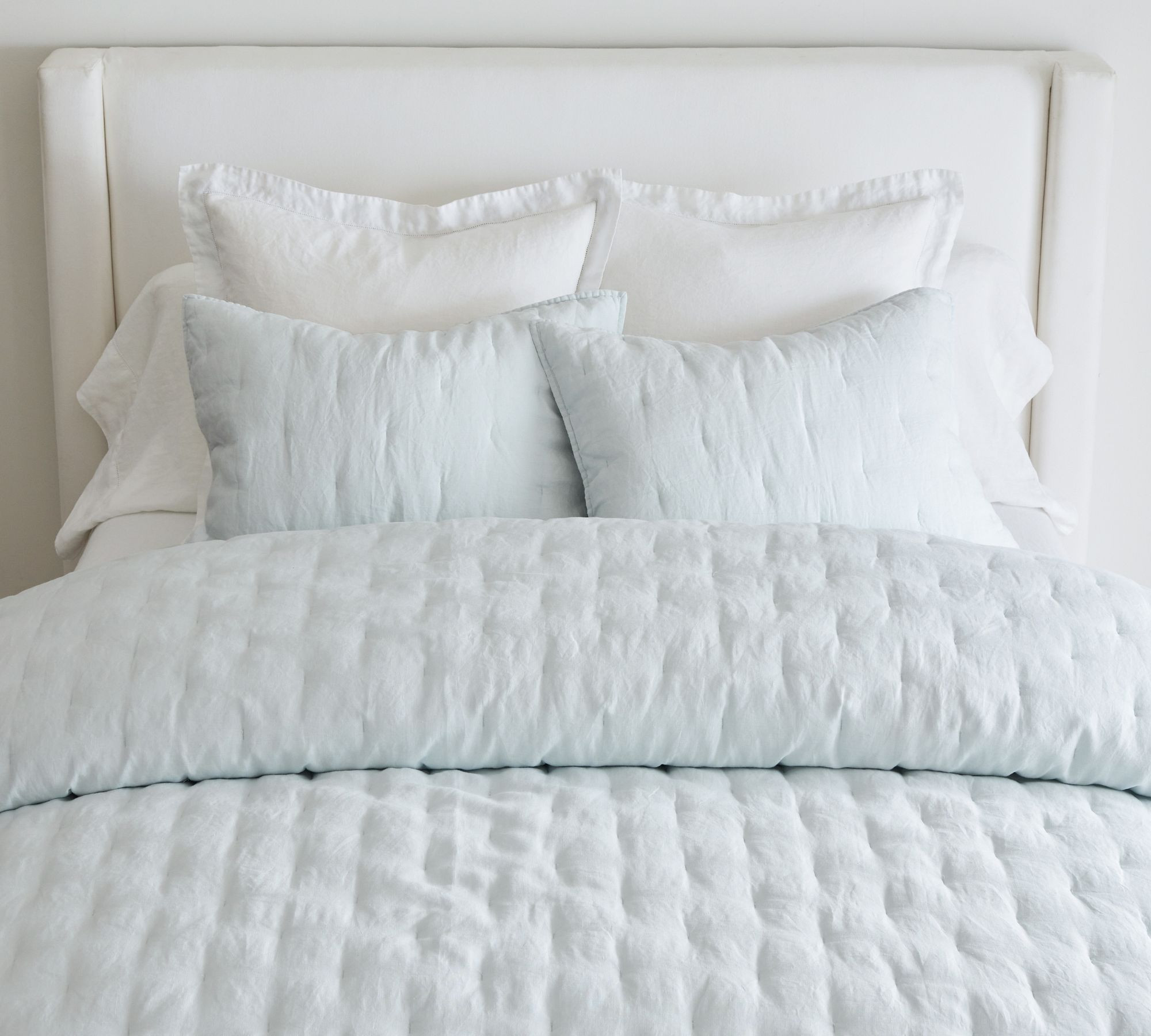 Belgian Flax Linen Tufted Quilt, Blue Frost, Full/Queen | Pottery Barn (US)