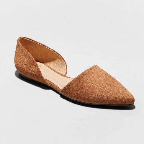 Women's Rebecca Microsuede Pointed Ballet Flats - A New Day™ Cognac | Target