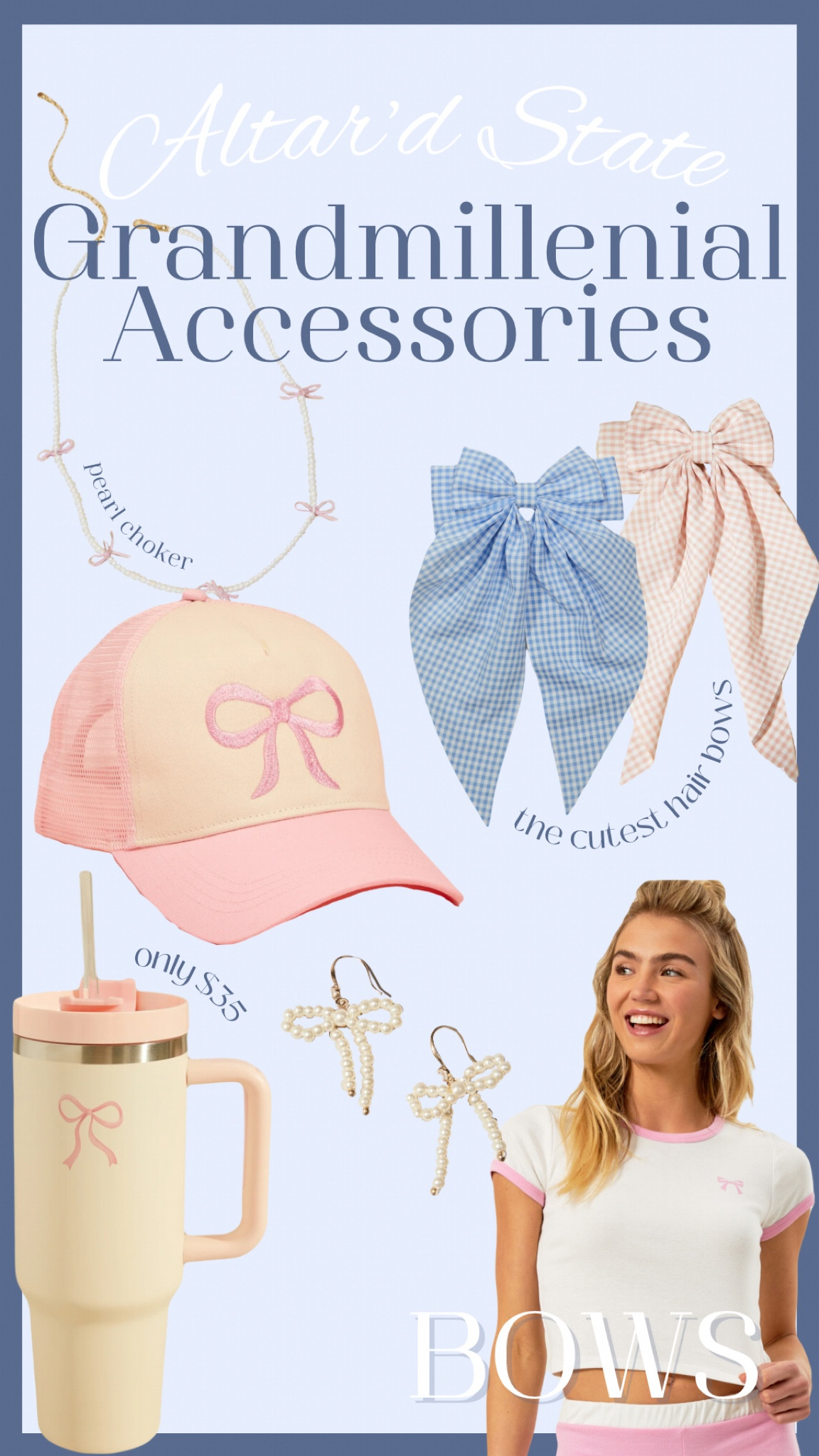Great Grandmillenial and Preppy Vibes Accessories at Altar’d State right now! A lot of bow inspired things on sale too!! 

Tags: bows trending hair clip bow prep classic classy coquette coastal grandma pearls Stanley cup trucker hat ringer t shirt 

#LTKFindsUnder100 #LTKSaleAlert #LTKFindsUnder50
