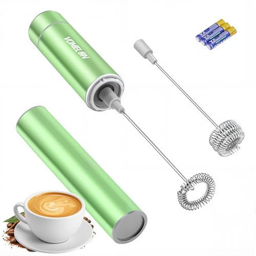 Electric Milk Frother Handheld,Travel Coffee Drink Mixer Batteries Included, 304 Stainless Steel Whisk for latte Cappuccino,Bulletproof Coffee Hot Chocolate,Egg-Grass Green | Amazon (US)